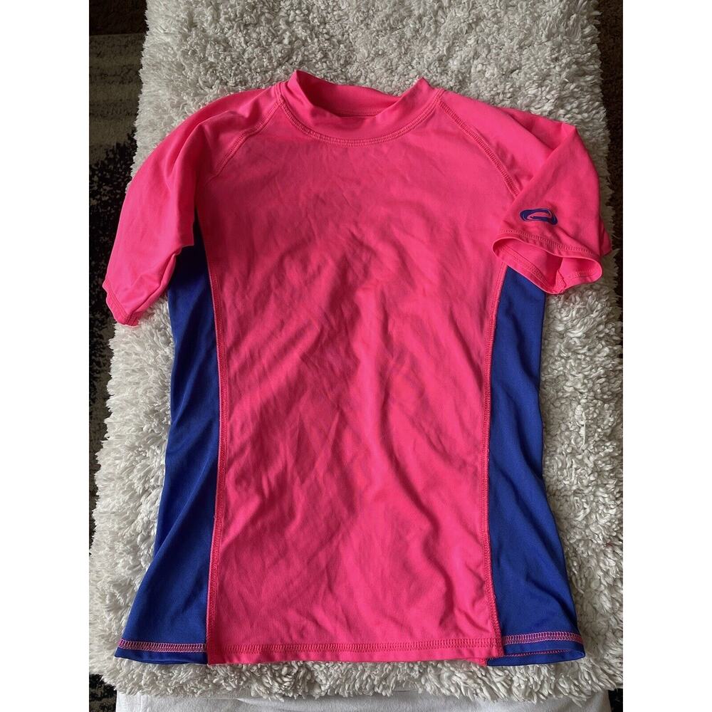 O’Rageous Girls Sz. 12/14 Pink W/ Blue Rashguard. Great Shape